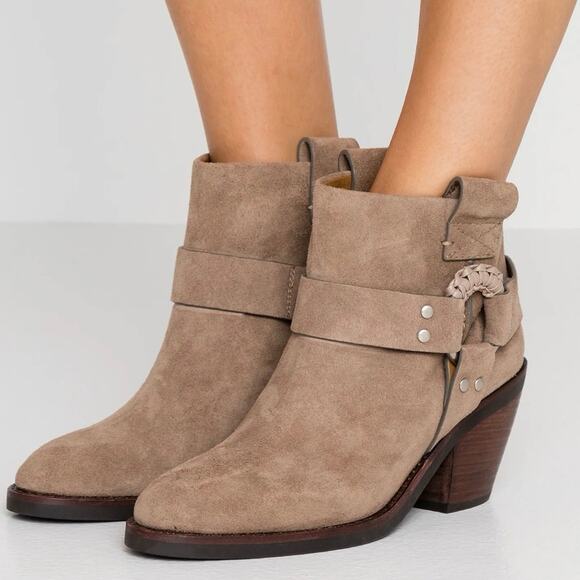 See by Chloé Ankle Boots Taupe Suede Western Luxury Block Heel Size 36 6 NIB - Picture 1 of 9